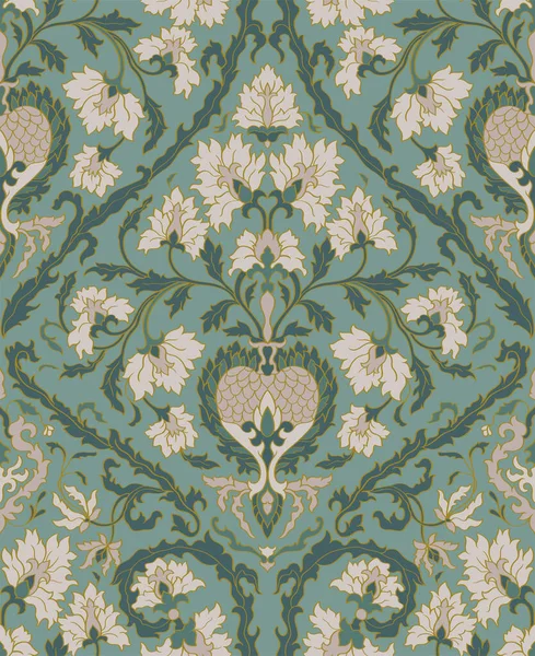 Seamless Pattern Ornamental Flowers Green Floral Damask Ornament Background Wallpaper Royalty Free Stock Illustrations