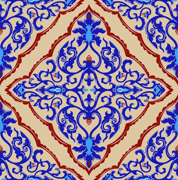 Vector Ornamental Damask Pattern Traditional Blue Red Oriental Background Seamless Stock Illustration