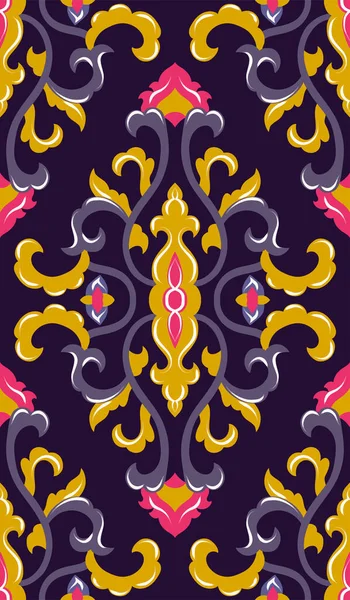 Patrón Damasco Con Elementos Ornamentales Fondo Vectorial Púrpura Sin Costuras — Archivo Imágenes Vectoriales