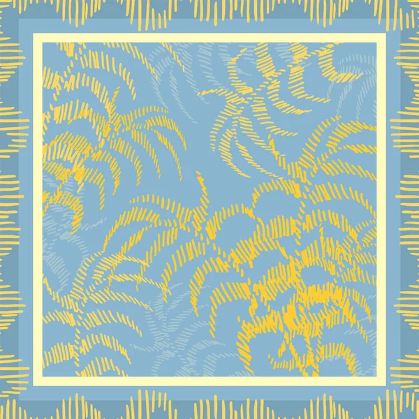 Niebiesko Żółta Bandana Pasiastą Gałązką Palmową Projekt Wektorowy Szalika Szyję — Wektor stockowy