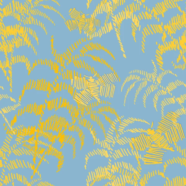 Tropikalne Abstrakcyjne Tło Wektora Niebiesko Żółty Wzór Dżungli Liśćmi Palmy — Wektor stockowy