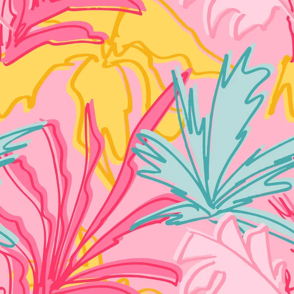Безшовний Рожевий Векторний Квітковий Візерунок Барвистий Фон Тропічними Квітами Яскравий — стоковий вектор