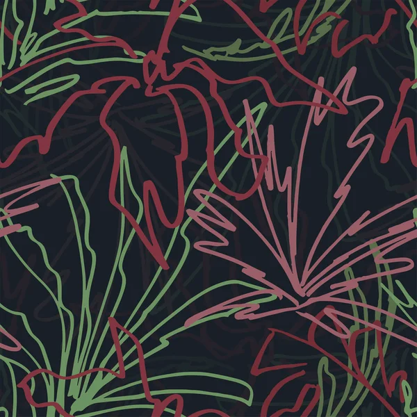 Безшовний Векторний Квітковий Візерунок Тло Темного Кольору Тропічними Квітами Абстрактний — стоковий вектор