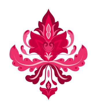 Duvar kağıdı, tekstil, halı ve herhangi bir yüzey için pembe damaske tasarım elementi. Beyaz arkaplanda izole edilmiş çiçek vektör çizimi.