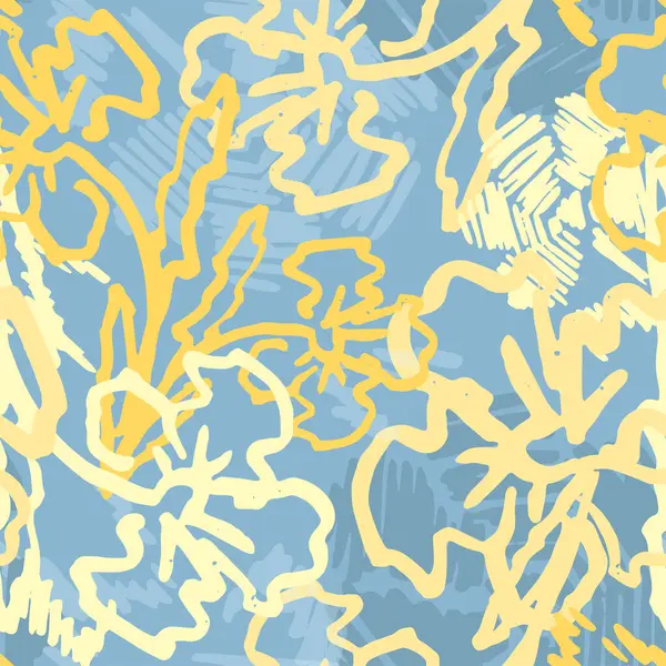 Безшовний Векторний Квітковий Абстрактний Візерунок Польовими Квітами Синьо Жовтий Літній — стоковий вектор