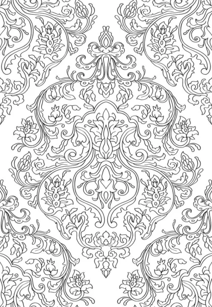 Patrón Floral Blanco Negro Vector Damasco Fondo Sin Costuras Adorno — Archivo Imágenes Vectoriales
