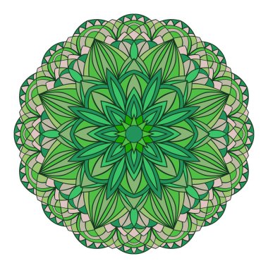 Vektör yeşil mandala. Herhangi bir yüzey için oryantal yuvarlak tasarım ögesi.