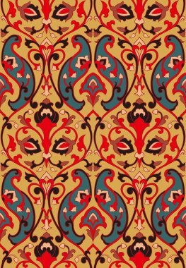 Süslü çiçekli ve kuşlu desen. Ortaçağ çiçek süsü. Duvar kağıdı, tekstil, halı tasarımı.