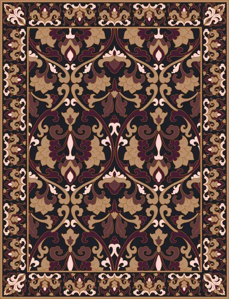 Floral Vector Carpet Design Ornamental Pattern Frame Vintage Brown Background — Stock Vector