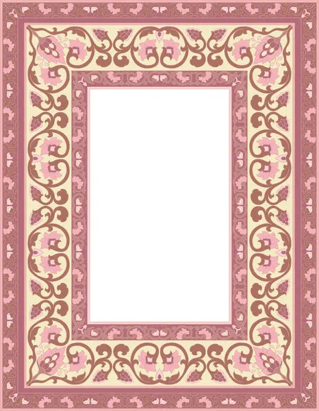 Oriental Floral Ornament Pink Beige Design Frame Card Border Vector — Stock Vector