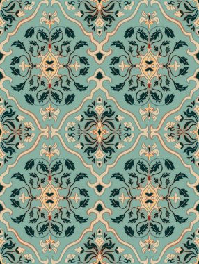 Süslü çiçeklerle kusursuz açık mavi desen. Klasik çiçek desenli kumaş süsü. Duvar kağıdı, tekstil, halı ve herhangi bir yüzey için yumuşak renk arkaplanı. 