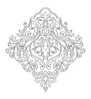 Şekil verilmiş çiçekli siyah bir çiçek deseni. Halı, duvar kağıdı, tekstil ve herhangi bir yüzey için klasik şablon.