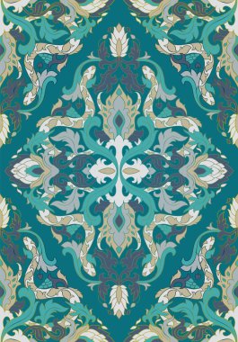 Yılanlı renkli İtalyan arkaplanı. Duvar kağıdı, tekstil ve halı için kusursuz akuamarin deseni. Şekillendirilmiş çiçek tasarımı.