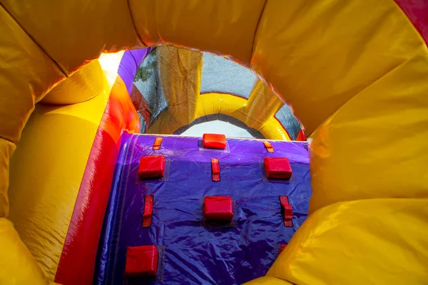 Yellow Red Purple Fun Inflatable Fun House Childern Play — Stock Photo, Image