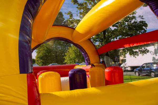 Yellow Red Purple Fun Inflatable Fun House Childern Play — Stock Photo, Image