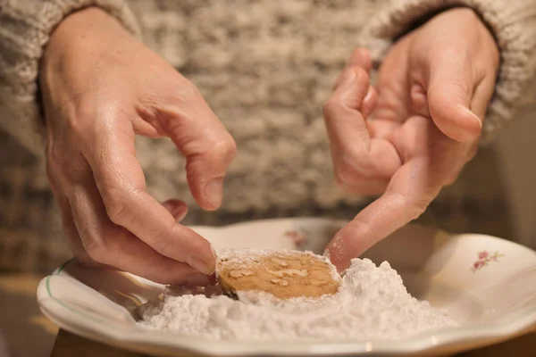 Wrapping Masaryk Cookies Christmas Sweets Powder Sugar Baking — Stockfoto