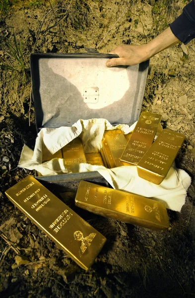 Poszukiwacz Przygód Wykrywaczem Metali Znalazł Złoża Niemieckiego Złota Wojny Światowej — Zdjęcie stockowe