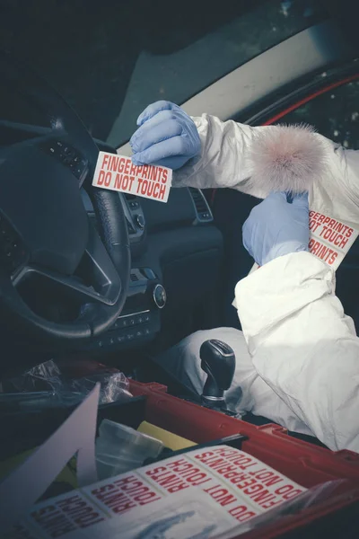 Brottsplatsutredning Att Hitta Och Utveckla Fingeravtryck Bilen — Stockfoto