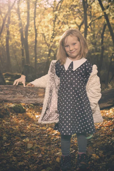 Young Girl Halloween Style Posing Autumn Forest — Stock Photo, Image