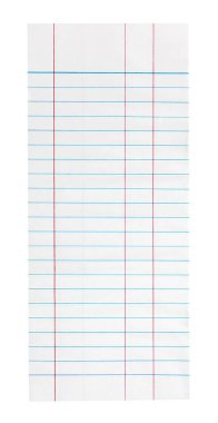 beyaz arkaplanda izole edilmiş çizgili defter kağıdı 