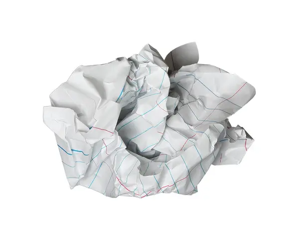 Kağıt Top Geri Dönüştürülmüş Kağıt Parçası Beyaz Arkaplanda Izole Edildi — Stok fotoğraf