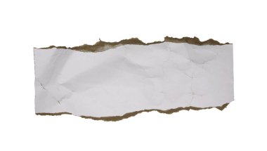 beyaz arkaplanda izole edilmiş parçalanmış bir kağıt parçası