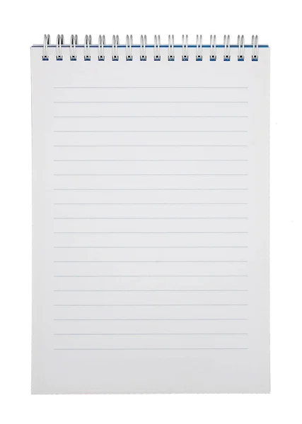 Üres Notebook Papír Gyűrűs Gerinc Elszigetelt Fehér Háttér — Stock Fotó
