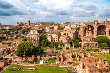 Antik Roma Forumu. Palatine Hill 'in manzarası. Roma İmparatorluğunun güzel kalıntıları