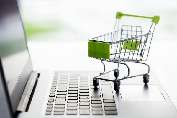 Carrito Compras Tienda Web Computadoras Portátiles Concepto Tienda Para Compras — Foto de Stock