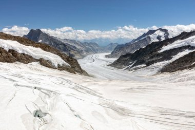 Jungfraujoch ve Great Aletsch Buzulu Avrupa 'nın tepesinde, İsviçre' nin Alpler 'inde.