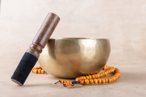 Tibetan Singing Bowl Stick Mala Beads Strands Used Mantra Meditations Royalty Free Stock Photos