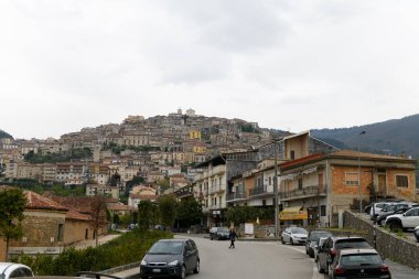 Padula, Italy - April 21, 2019. Panoramic view of Padula town, Province of Campania, Italy