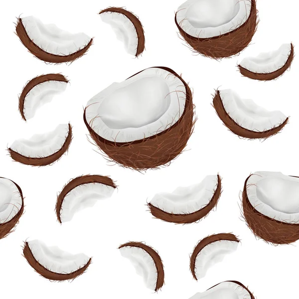 Modèle Sans Couture Noix Coco Isolé Sur Fond Blanc — Image vectorielle