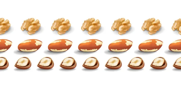 Ořechy Bezešvé Vzor Ořechové Jádro Para Ořech Lískový Ořech — Stockový vektor