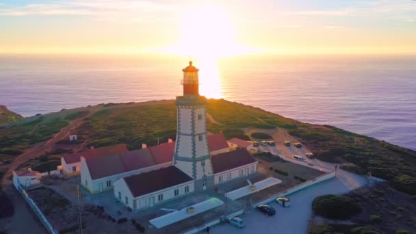 Tilt Pedestal Aerial Drone Shot Lighthouse Cabo Espichel Cape Espichel — Vídeos de Stock