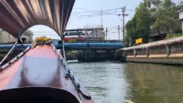 Timelapse Video Boat Travelling Water Ways Old Bangkok Thailand — Stock Video