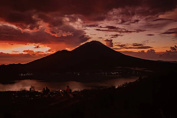 Atemberaubender Sonnenaufgang Über Dem Abang Berg Blick Vom Vulkan Batur — Stockfoto
