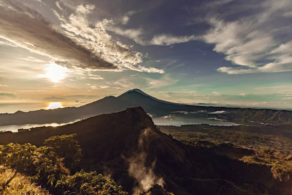 Batur Volkanı Batur Gölü Bali Endonezya Dan Manzara — Stok fotoğraf