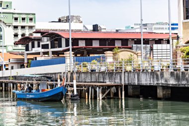 Tahta balıkçı tekneli tarihi Chew Jetty, Unesco Dünya Mirası alanı, George Town, Penang, Malezya