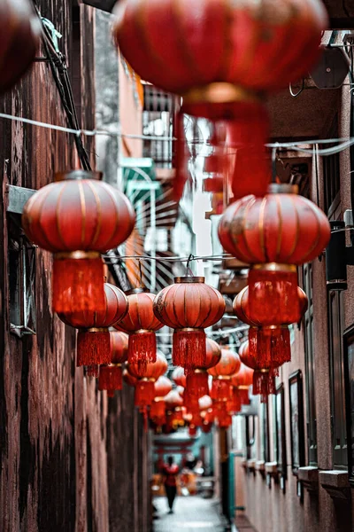 Sokaktaki Çin Fenerleri Çin Kasabası Çin Yeni Yıl Dekorasyonu — Stok fotoğraf