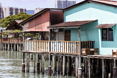 Tarihi Chew Jetty ahşap eski evleri, Unesco Dünya Mirası alanı, George Town, Penang, Malezya