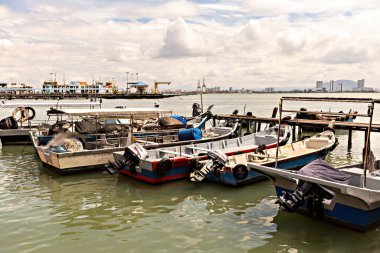 Tahta balıkçı tekneli tarihi Chew Jetty, Unesco Dünya Mirası alanı, George Town, Penang, Malezya