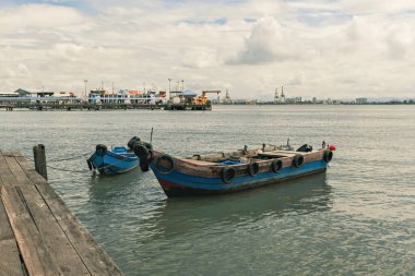 Tahta balıkçı tekneli tarihi Chew Jetty, Unesco Dünya Mirası alanı, George Town, Penang, Malezya