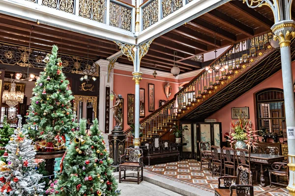 Interiores Históricos Mansão Peranakan Com Decoração Natal Georgetown Penang — Fotografia de Stock
