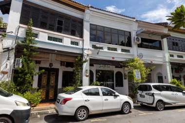 George Town 'un tarihi kısmı, George Town, Penang, Malezya' da geleneksel sömürge mimarisi.