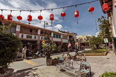 George Town 'un tarihi kısmı, George Town, Penang, Malezya' da geleneksel sömürge mimarisi.