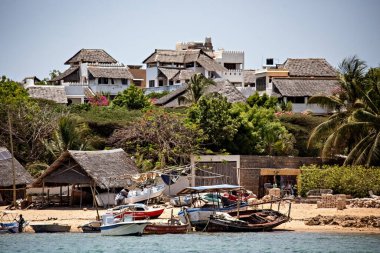 Shore view of Shela town in Lamu island, old historical houses in Lamu, Kenya