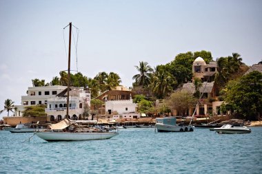 Shore view of Shela town in Lamu island, old historical houses in Lamu, Kenya