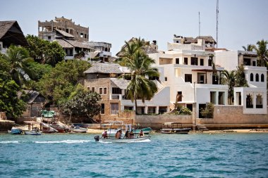 Shore view of Shela town in Lamu island, old historical houses in Lamu, Kenya