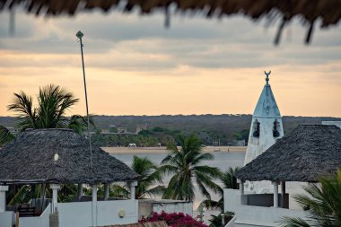 Beautiful view of Shela town at Lamu island, old houses and sunrise sky, Lamu, Kenya